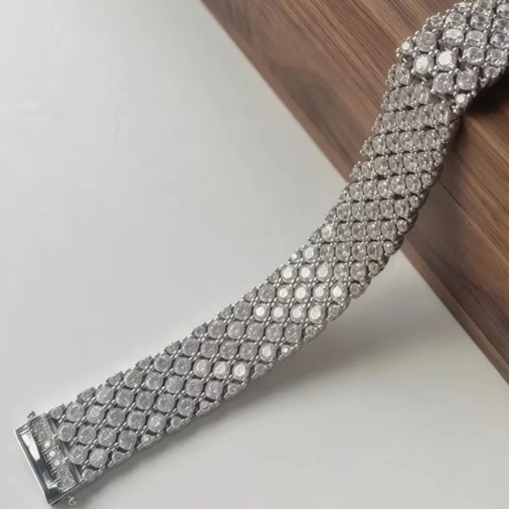 Dazzling 925 Sterling Silver Moissanite Wide Bracelet 6.79" New - Picture 5 of 13